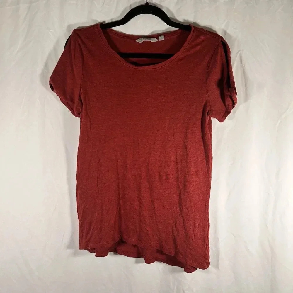 Athleta Top Women's Small Red Shirt Short Sleeve Crew Neck 100% Linen